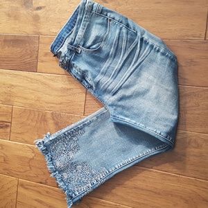 Orange Fashion Village Cropped Fringe Embroidered Jeans Light Wash Size L